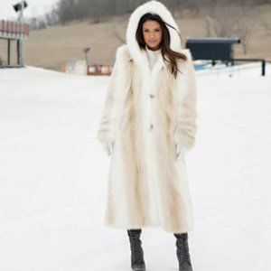 NWT - Donna Salyers Fabulous Furs Hooded FullLength Faux Fur Coat - Small (8-10)